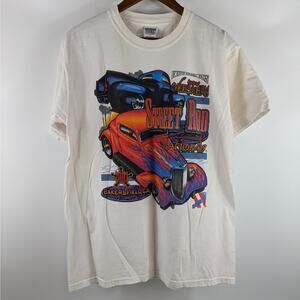 Vintage 2003 Y2K Mens Drag Racing Large T-Shirt POOR Kern County Fair Street Rod